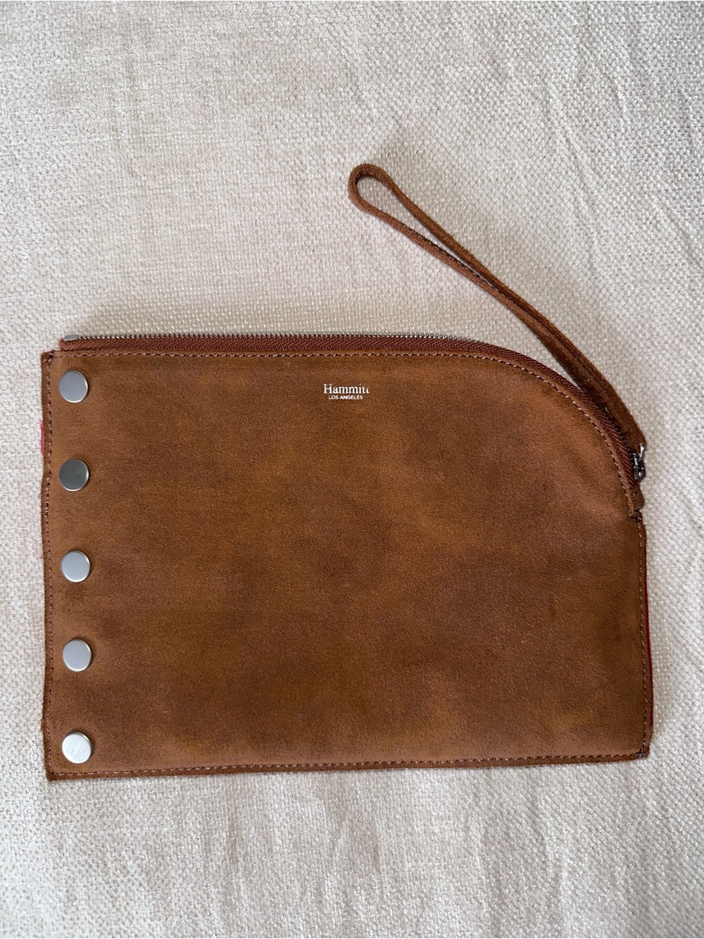 Hammitt Cognac Leather Wristlet with Silver Studs